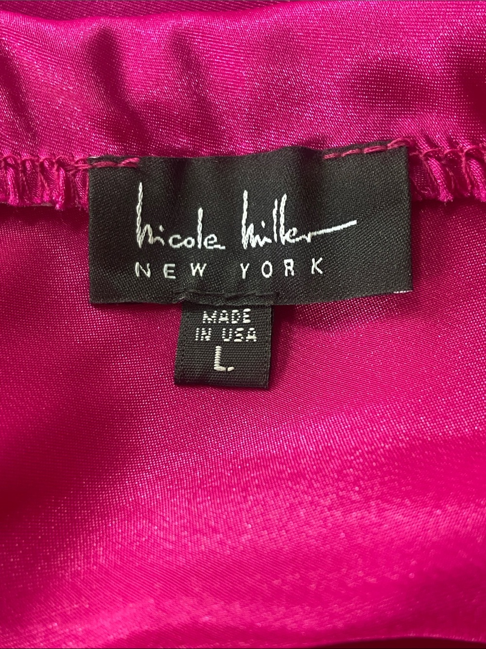 Nicole Miller LARGE Metallic Bright Pink Satin Midi Skirt - Picture 5 of 7